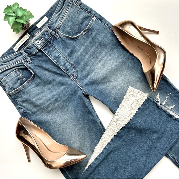 Anthropologie Pilcro High Rise Sequined Flared Jeans Light Wash High Waist Sz 31 - Picture 2 of 11